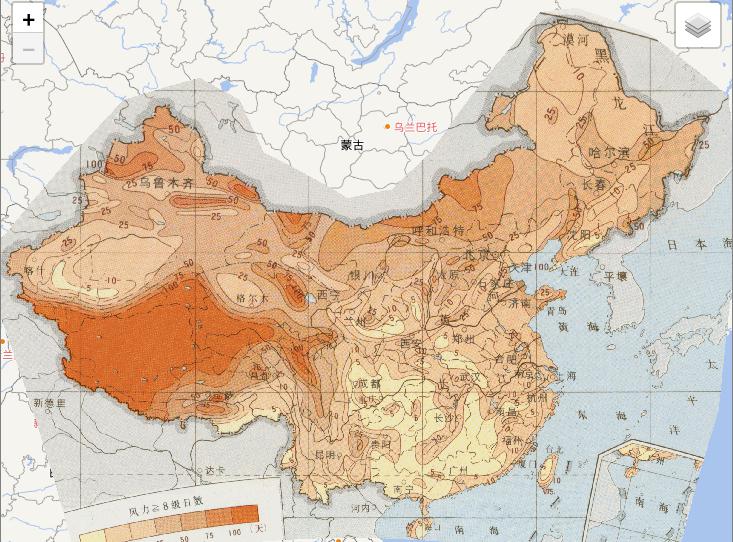 Online Map of Annual Wind Days of Agrometeorological Disasters in China