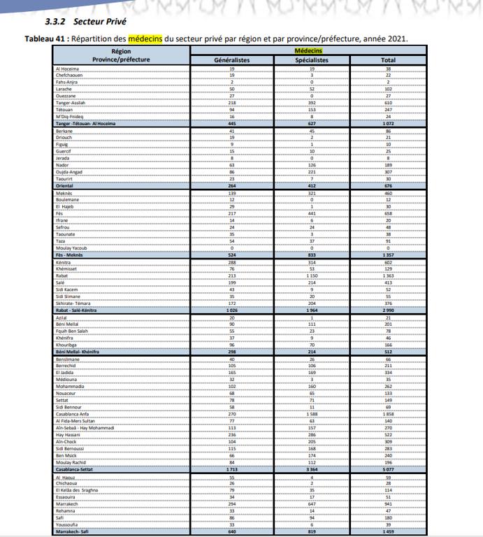 Number of doctors in Morocco by region (2021)