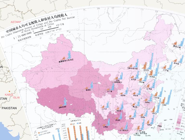 China 's urban per capita disposable income and rural per capita net income online map