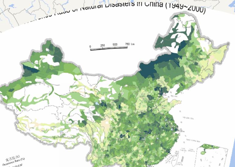 Online map of the occurrence ratio of disasters caused by natural disasters in China (1949-2000)