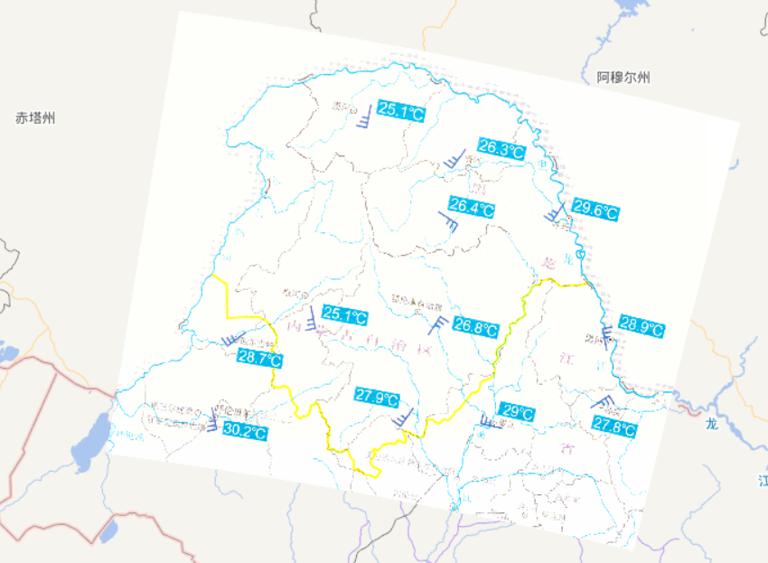 Online map of meteorological condition of the forest fire in Greater Higgnan Mountains in June 26th, 2010