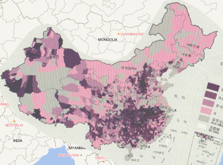 Online map of comparison of flood and geohazard caused collapsed housing by county in 2016