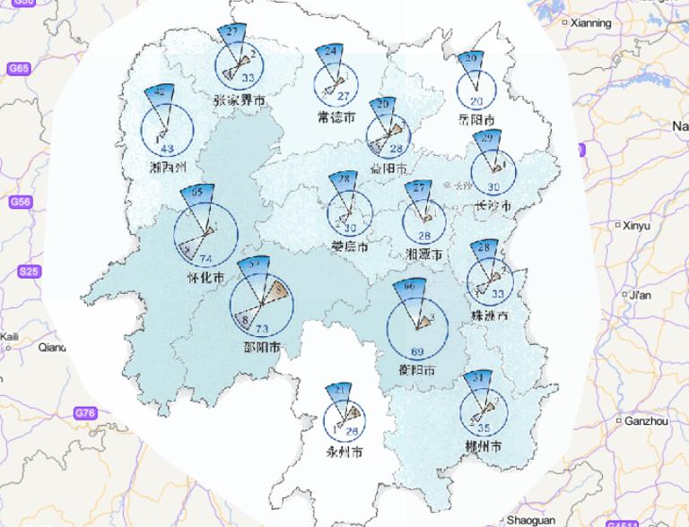 Online map of disaster frequency distribution by disaster type in Hunan Province in 2014