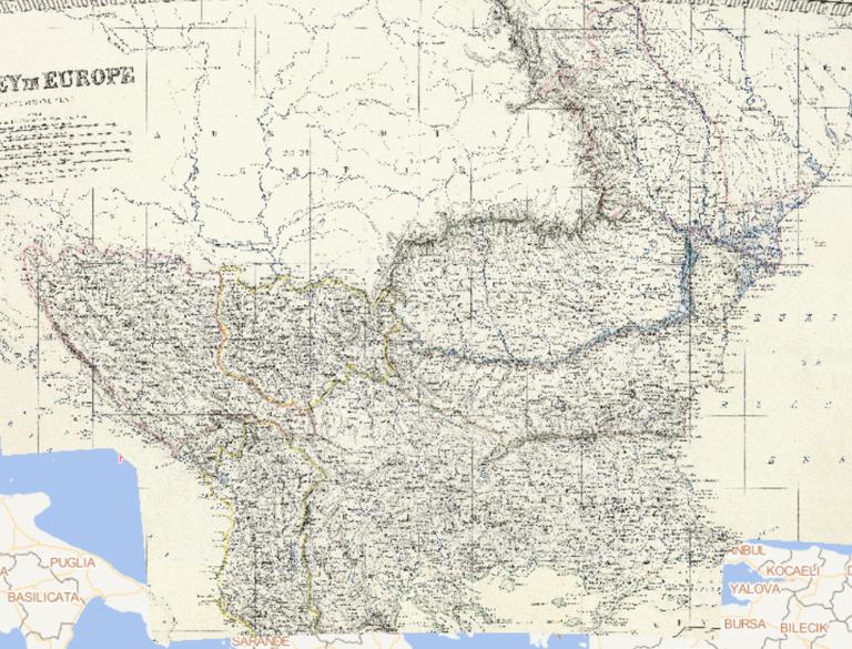 Online map of the European part of Turkey in 1869