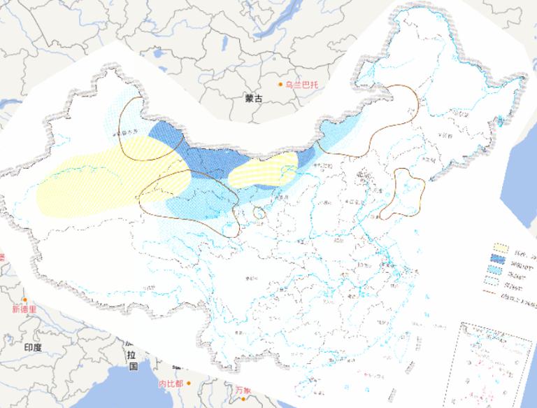 The online prediction map of cooling, gale and sand dust during major dust storm period in April 24th, 2010