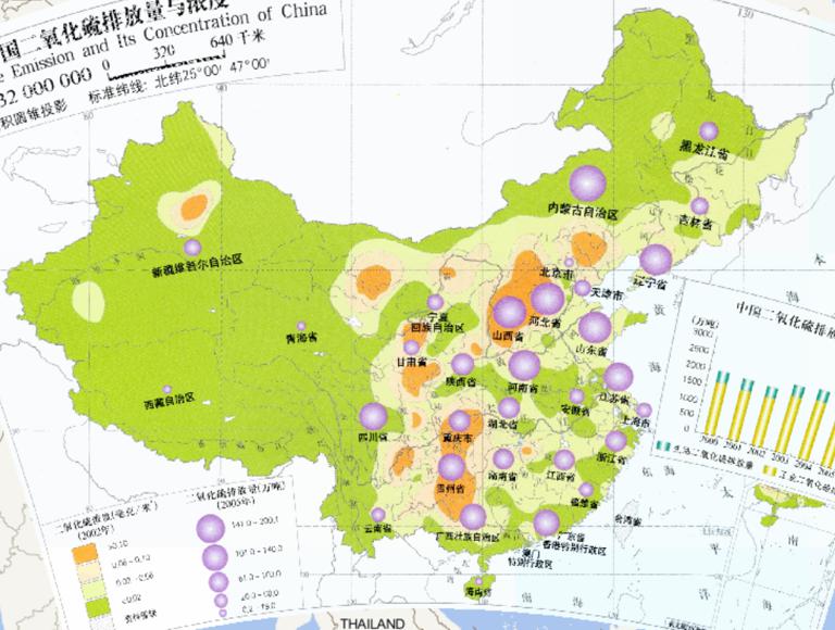 Sulfur Dioxide Emission and Its Concentration of China (1: 32 million)