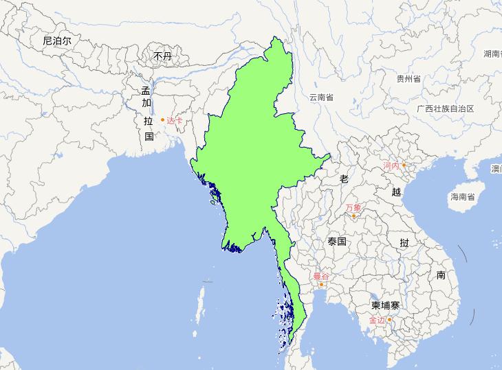Online map of level 0 administrative boundaries in Republic of the Union of Myanmar