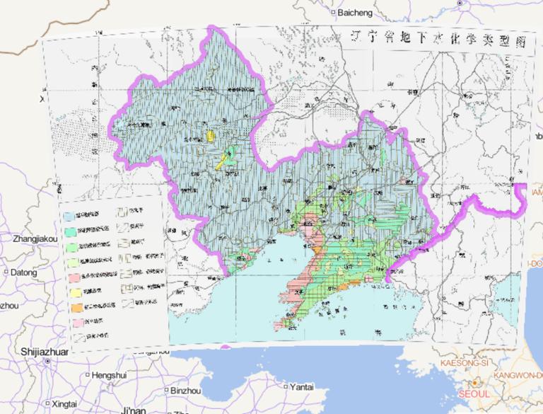 Map of the types of groundwater chemistry in Liaoning Province, China